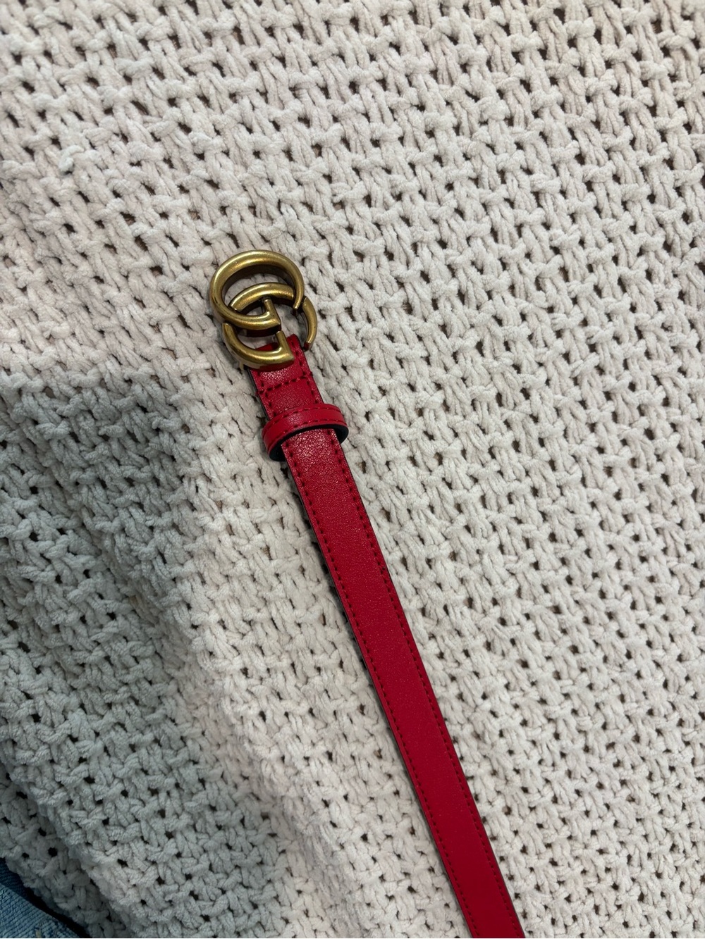 Gucci Red Leather Belt with Double G Brass Buckle